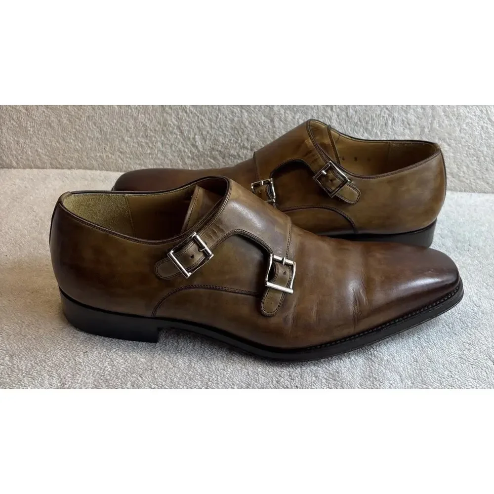 Magnanni Double Monk Strap Brown Leather Dress Shoes Mens Size 9 M